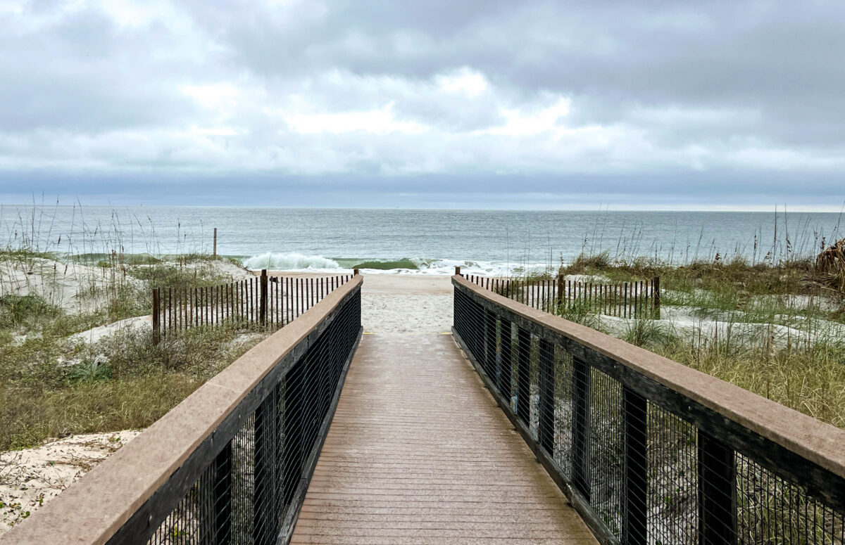 Boardwalk leading the Fernandina Beach on Amelia Island, Florida