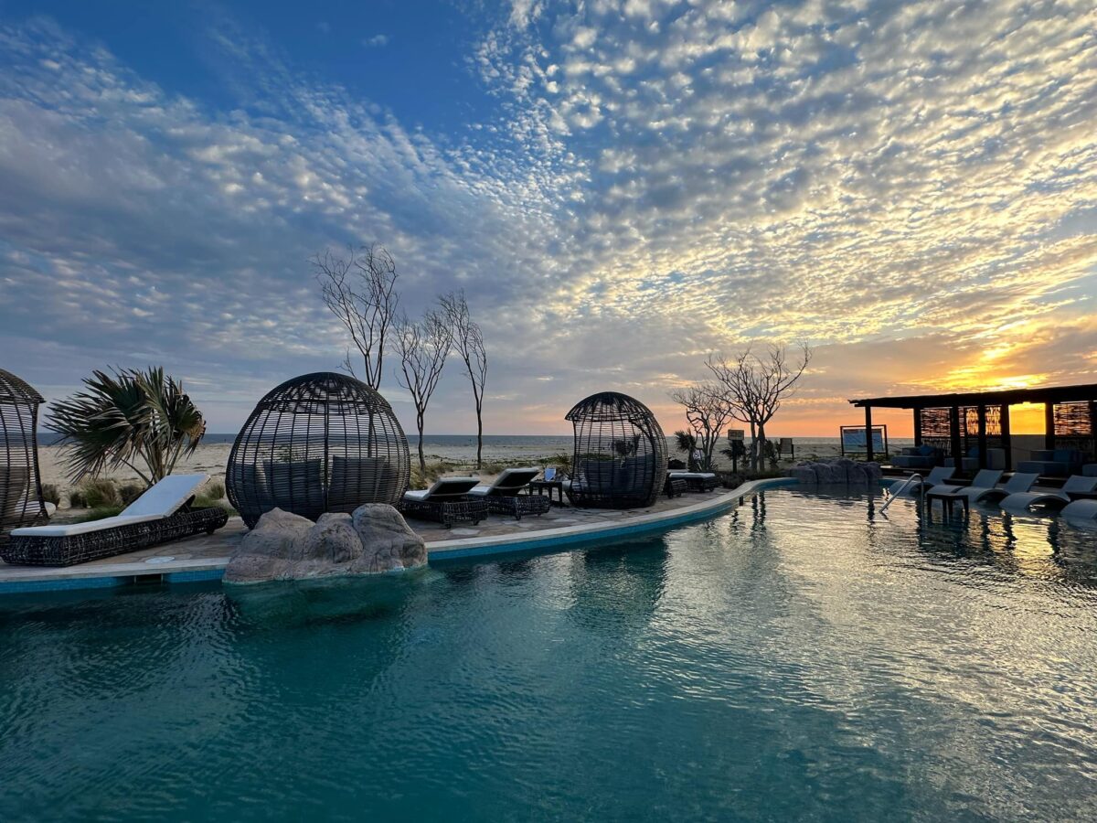 Grand Solmar infinity pool and sea view at sunset