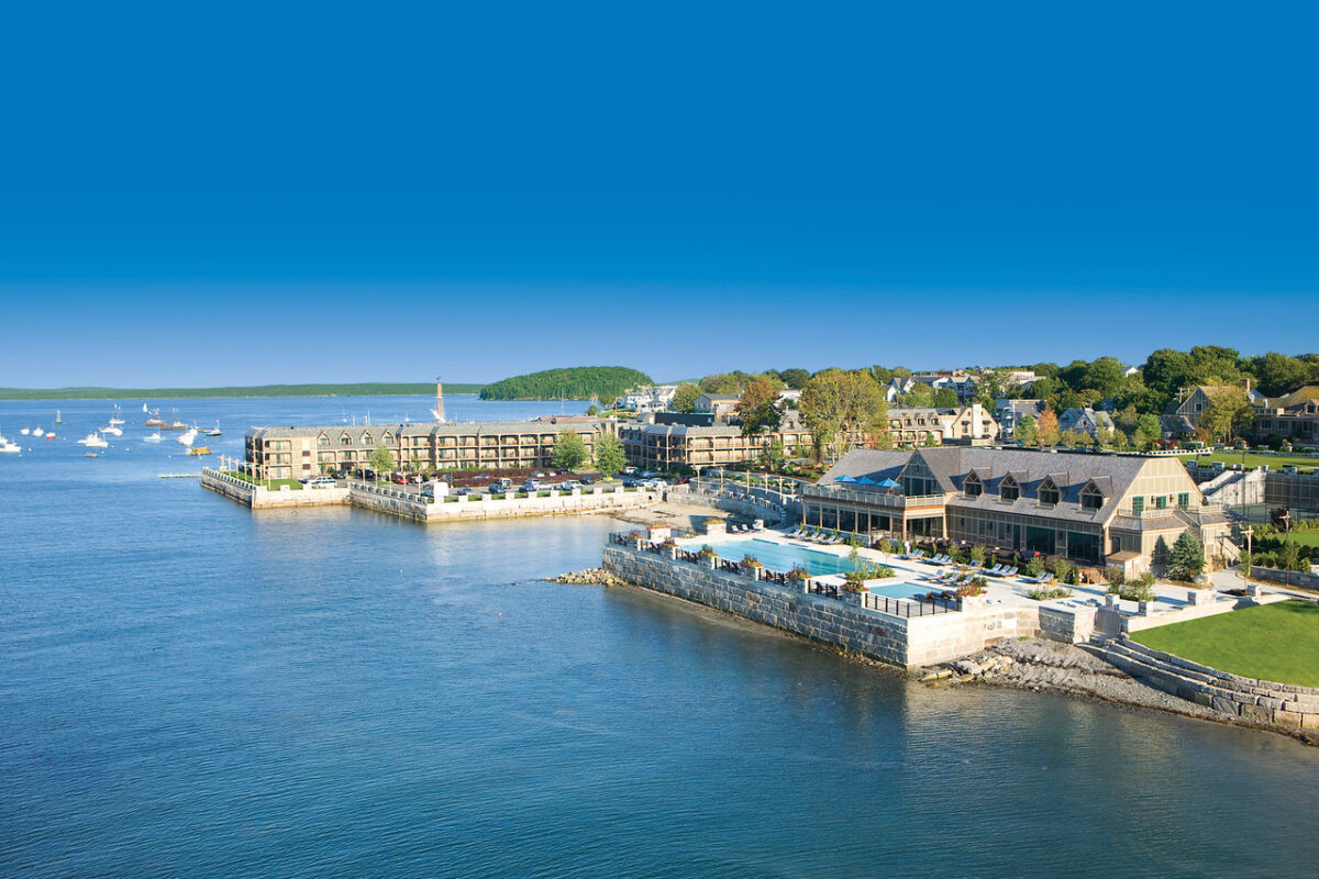 aerial of Harborside Hotel, Spa & Marina