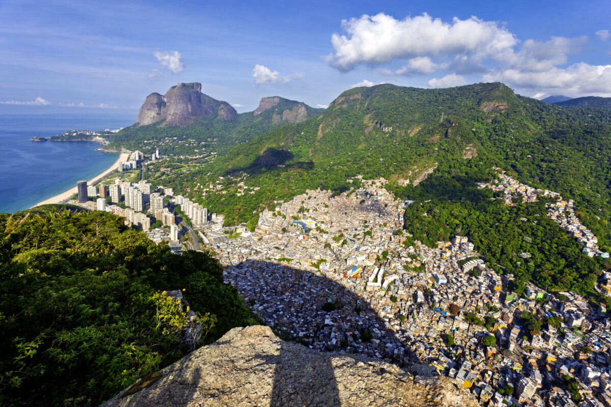 At the top of Dois irmaos hill is a rock formation in the Vidigal neighborhood, overlooking the beaches of Rio de Janeiro