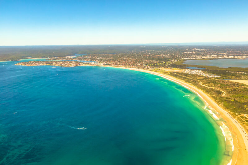 Aerial view of Bate Bay located south of Sydney, New South Wales, in eastern Australia
