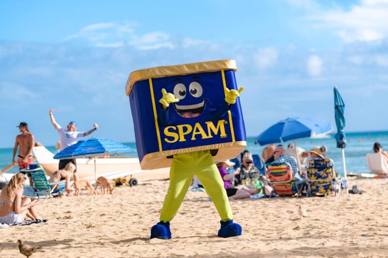 spam character on beach