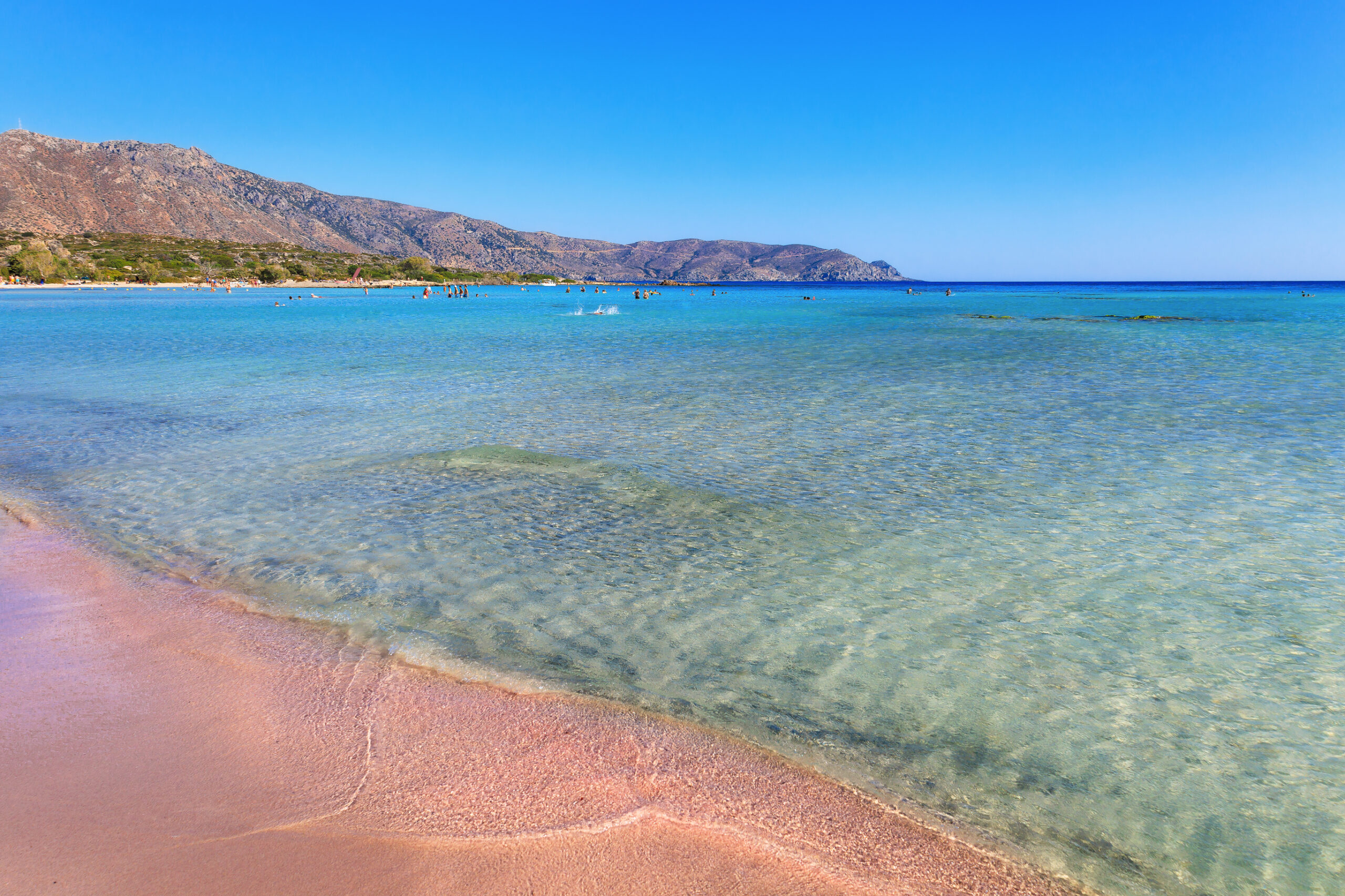 Elafonissi Beach, Crete, Greece. Pink sand beach with crystal clear water.
