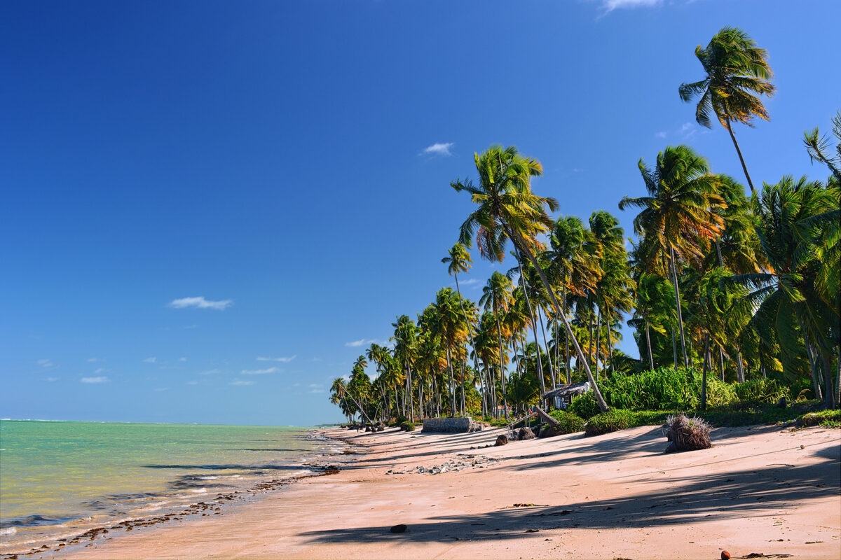 quiet shoreline of Praia do Patacho, Brazil