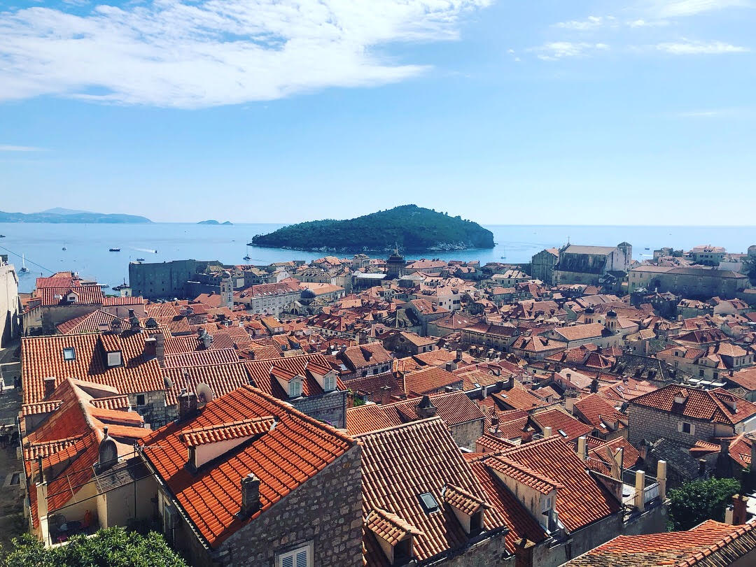 Dubrovnik historic center rooftops to the sea