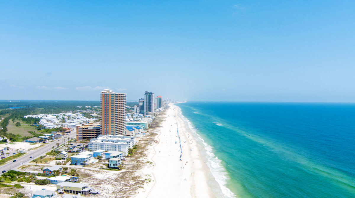 Aerial view of Gulf Shores, Alabama. Aerial view of the beach in Gulf Shores, Alabama in April