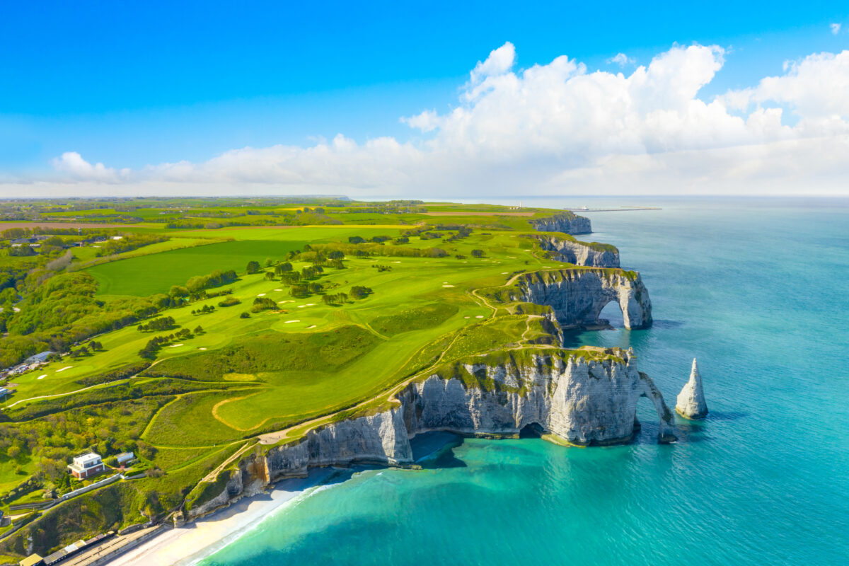 Picturesque panoramic landscape on the cliffs of Etretat