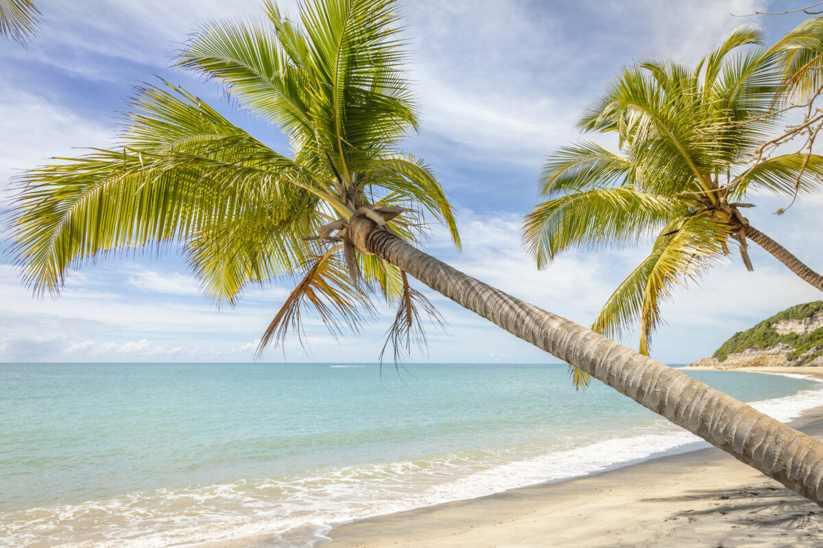 Secluded idyllic sand beach in Porto Seguro praia do espelho beach, Bahia, Brazil