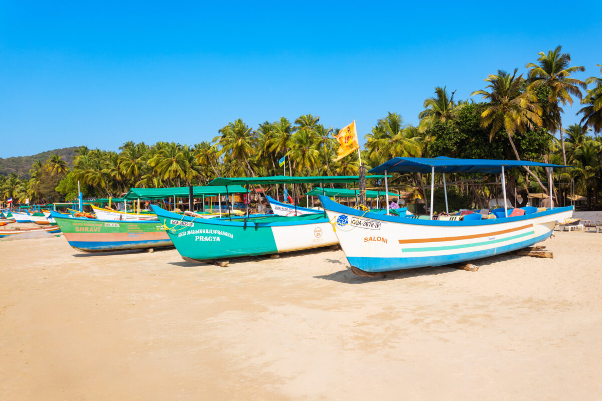 Boats at the Palolem Beach in Goa, India. Palolem, India