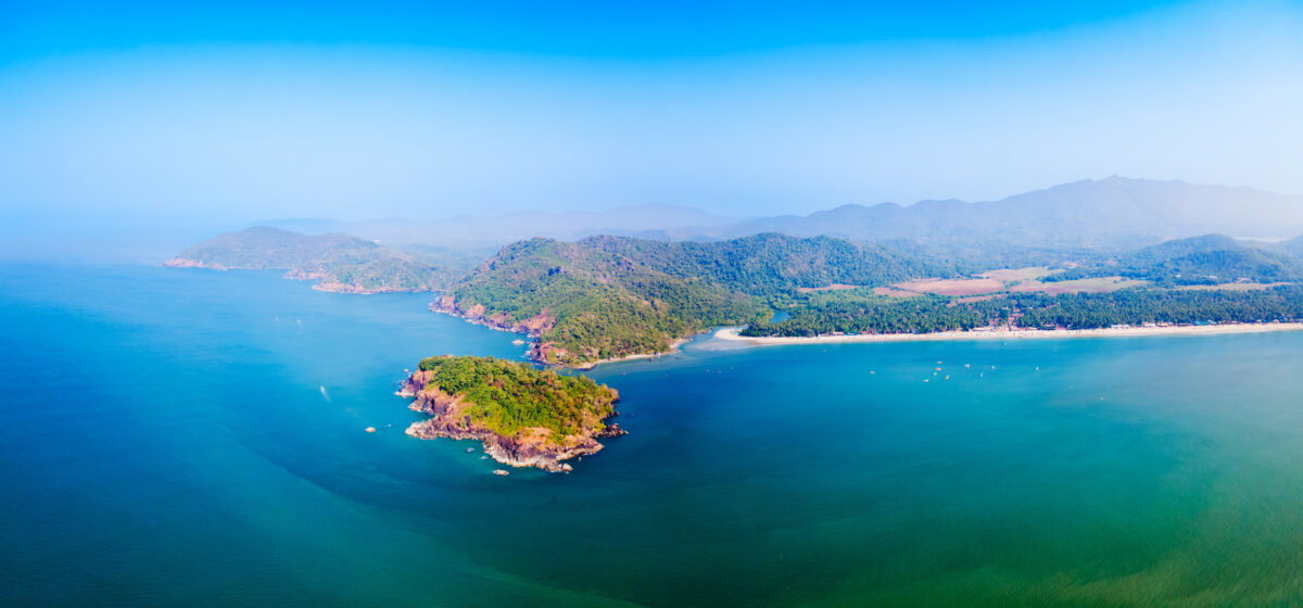 Palolem Beach aerial panoramic view in Goa, India