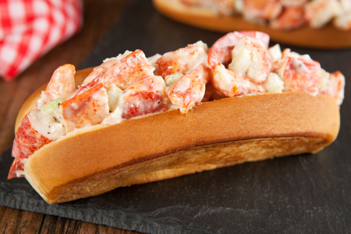 Close-up of a lobster roll

