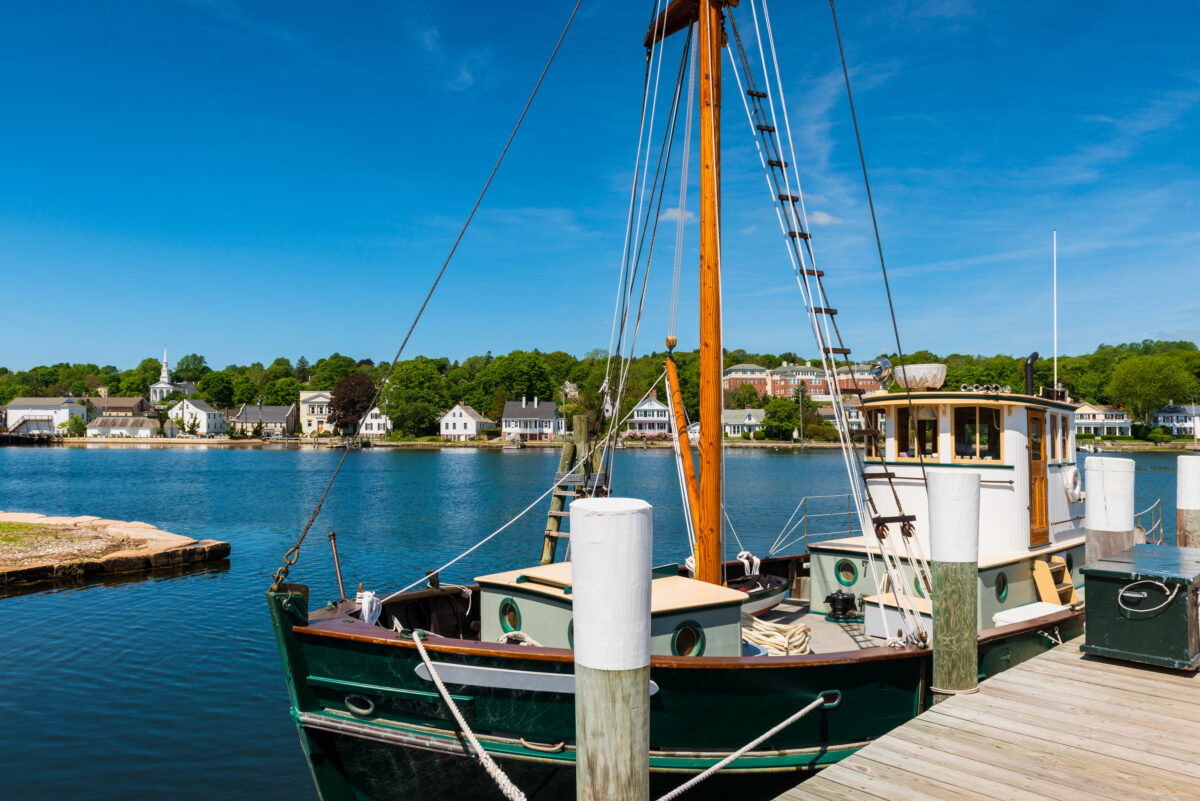 Mystic Connecticut. Fishing boat at Mystic Seaport, Connecticut, New England, USA.