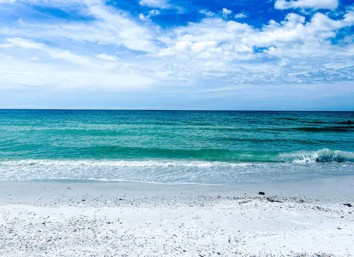 Sand with shells, water, and blue sky_Caladesi Island_Florida_Brandy Jo Hastings_