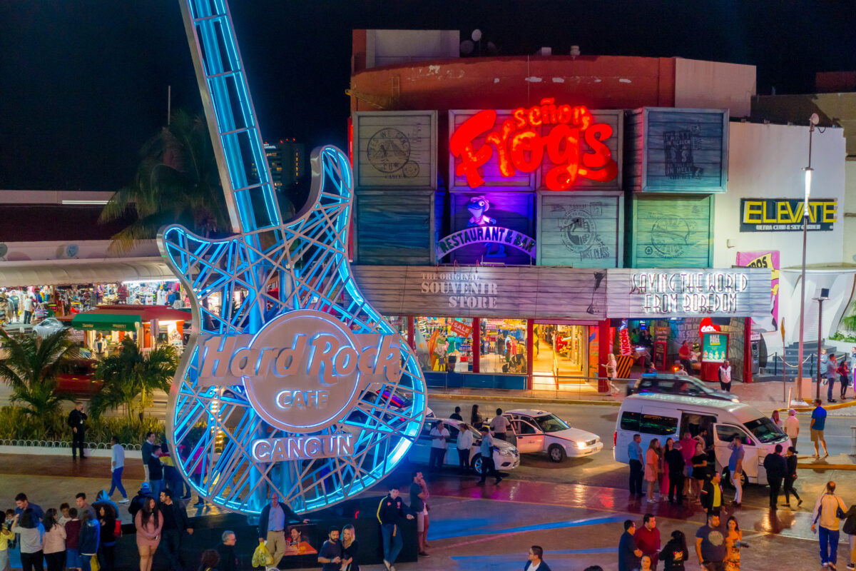 Hard Rock Cafe in Cancun at the Forum center in Cancun`s hotel zone enjoying the night life
