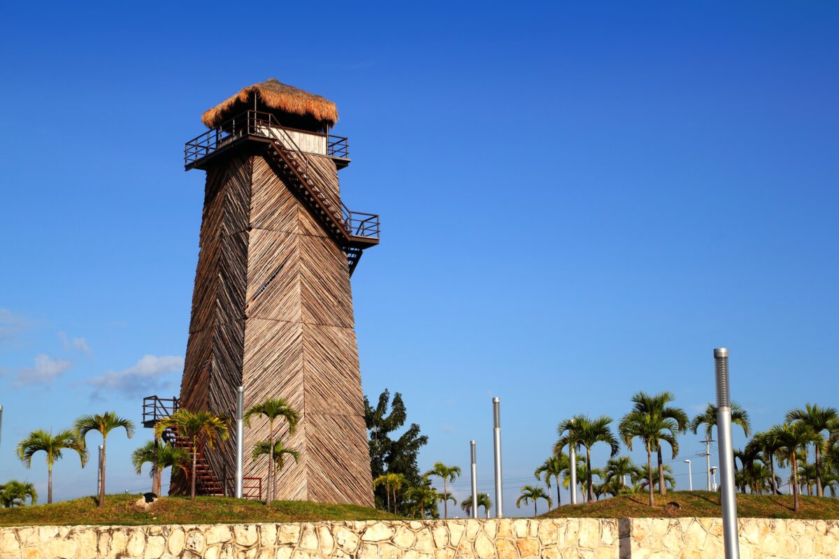 Cancun old airport control tower old wooden as a landmark monument