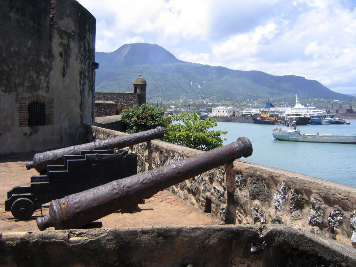 Cannons at San Felipe Fortress overlooking Puerto Plata port, Dominican Republic.