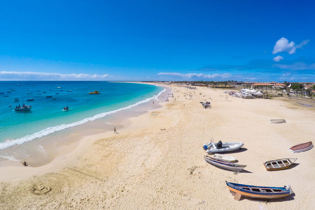 Aerial view of Santa Maria beach in Sal Cape Verde - Cabo Verde
