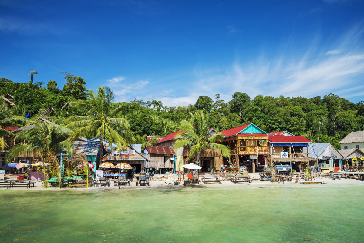 Koh rong island main village in cambodia.