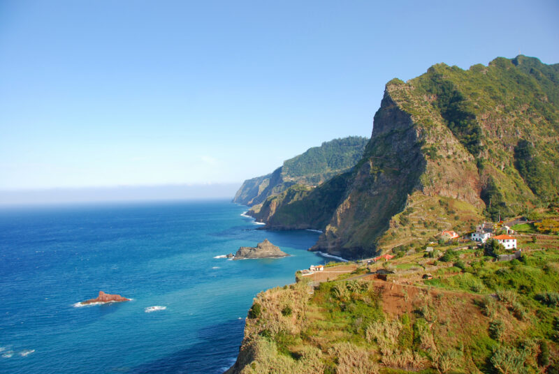 Madeira Island - rocks, blue sky and atlantic ocean