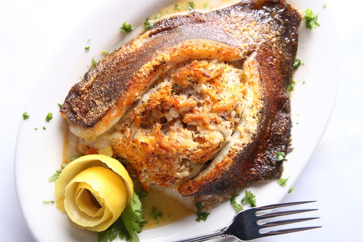 stuffed flounder on a plate at Mary Mahoney's