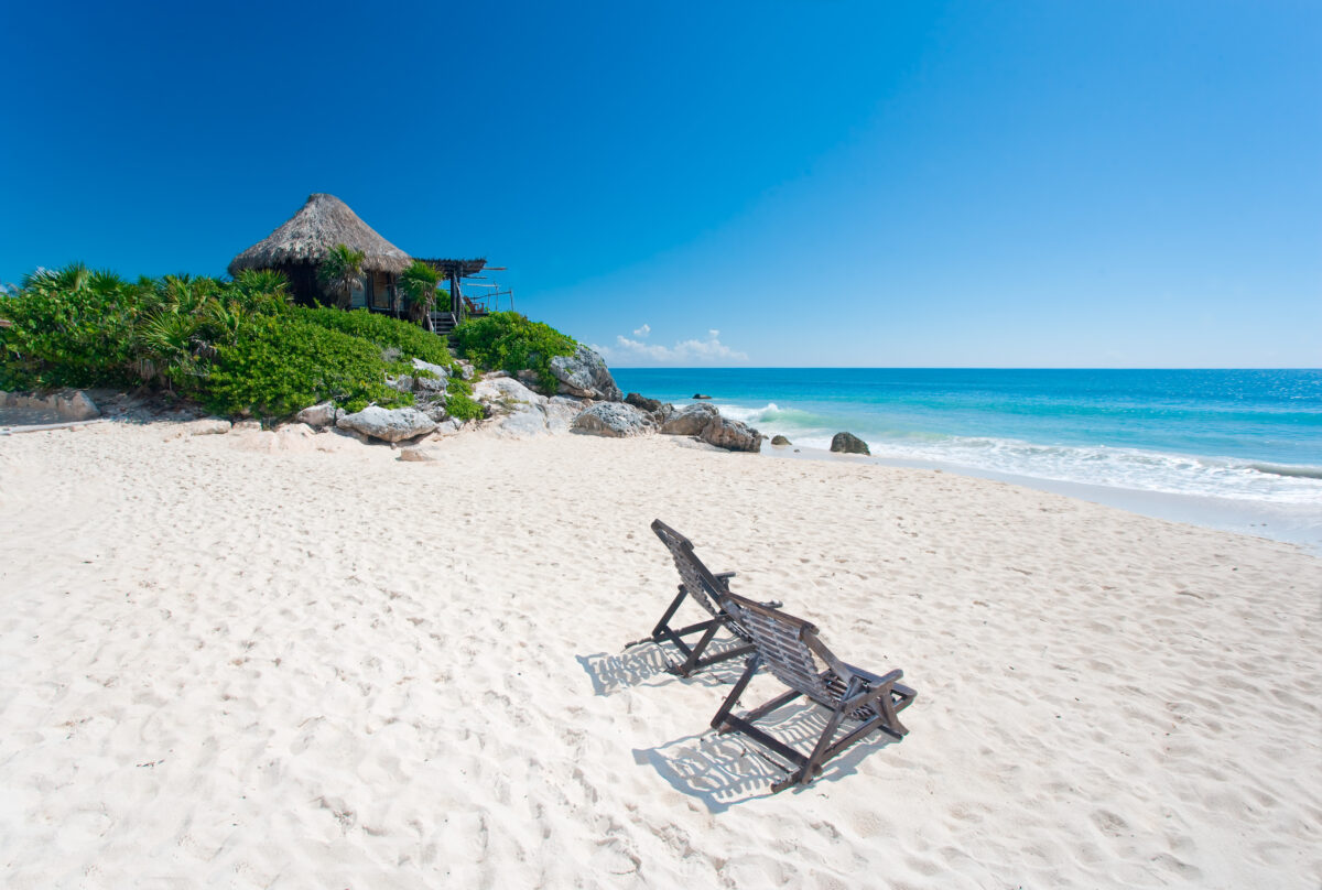 Bungalow over water in tulum mexico beach
