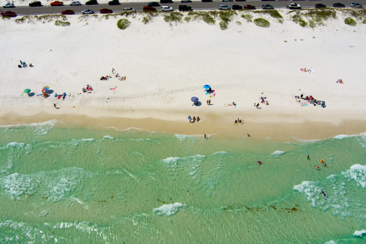 Aerial view of Opal Beach at Pensacola Beach, Florida and the Santa Rosa Sound