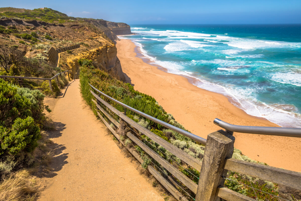Top view of Gibson Steps beach in Port Campbell National Park on the Great Ocean Road, Victoria state, Australia