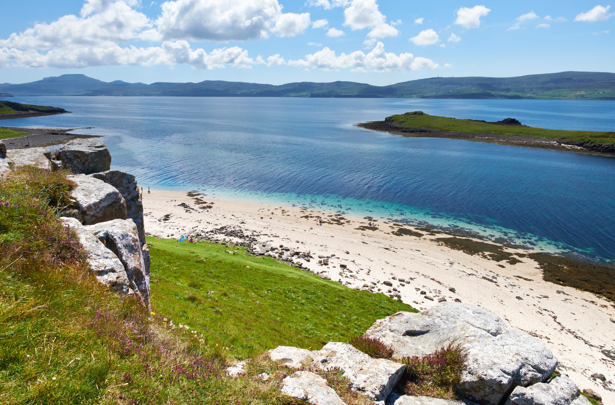 The Coral Beaches on the shores of Loch Dunvegan near Claigan with the island of Lampay just offshore