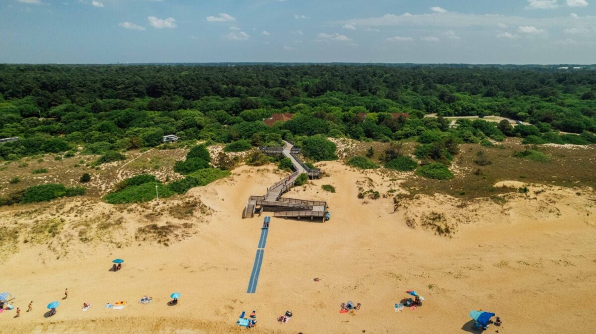 A drone view of First Landing State park in Virginia Beach, Virginia.