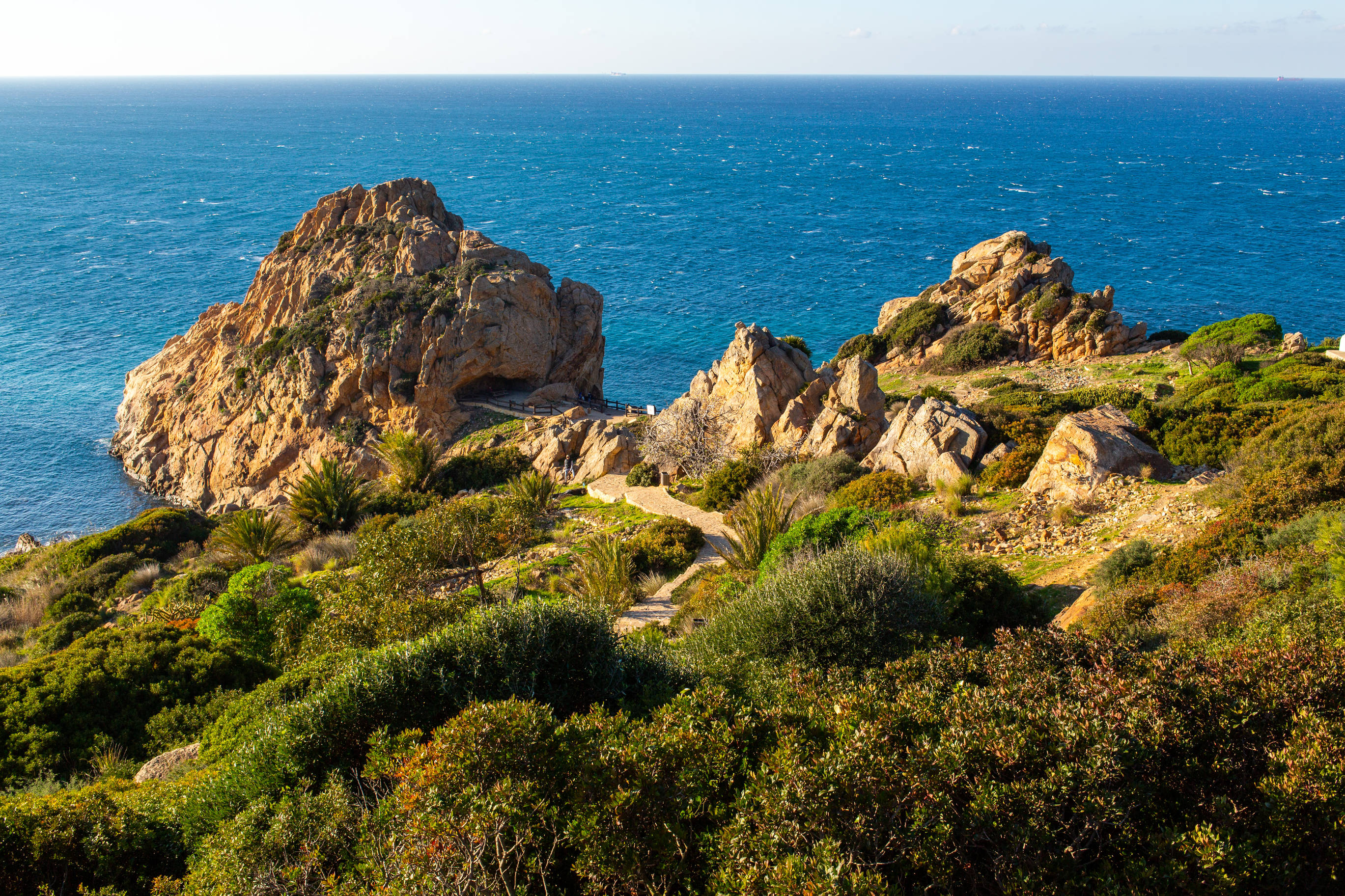 A giant rock in Achakar beach in Tangier in Morocco