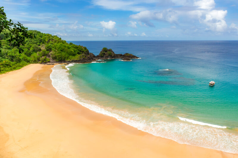 Fernando de Noronha, Brazil. Turquoise water around the Two Brothers rocks, UNESCO World Heritage Site, Brazil, South America.