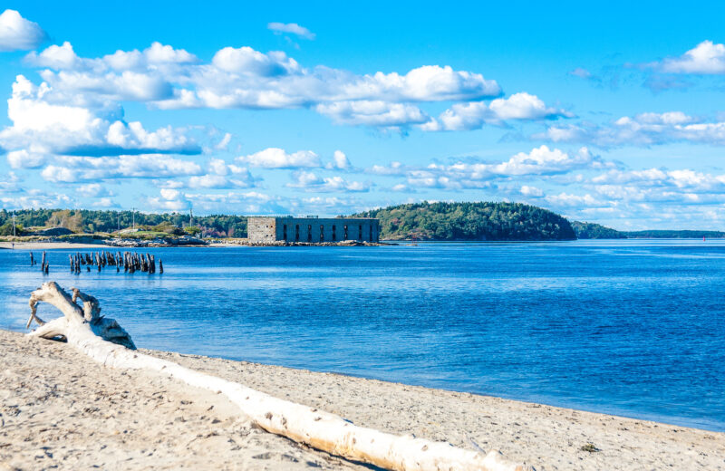 View toward old Fort Popham from down the beach that was nearly deserted on this beautiful warm autumn day.
