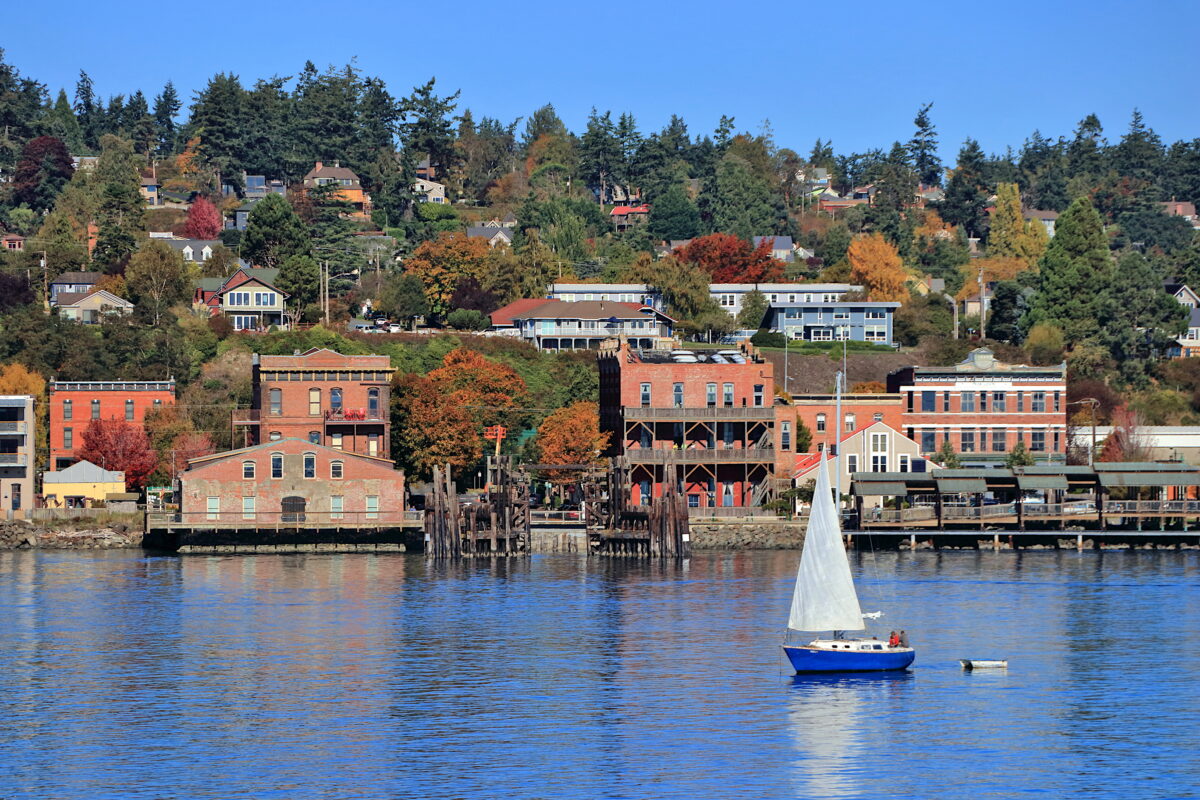 Port Townsend Waterfront from Puget Sound with Fall Foliage