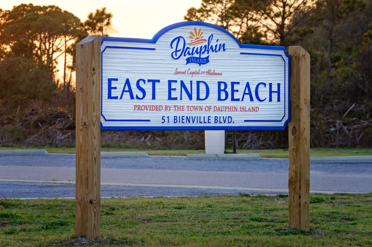 East End Beach sign in Dauphin Island Alabama